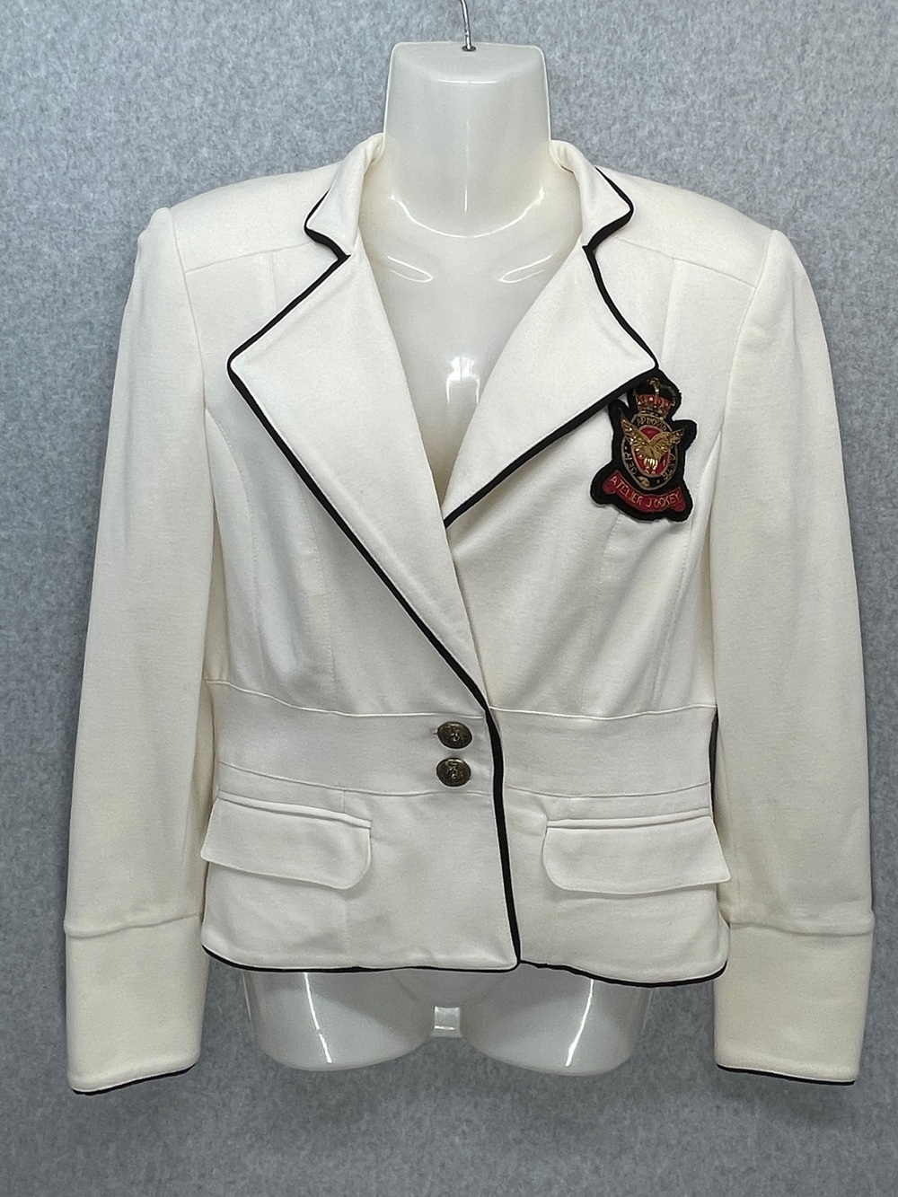 Vintage Bebe Blazer: Creme Embroidered Crest, Made in USA